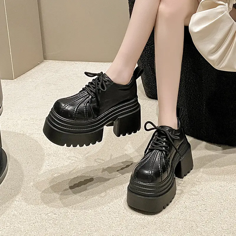 Aphixta 10cm Platform Ankle Boots Black Height Increasing Spring Fashion Woman Shoes Leather Thick Botton Sole Modern Boots