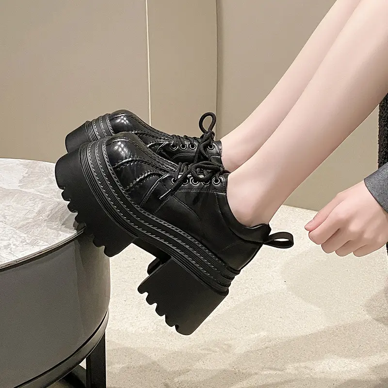 Aphixta 10cm Platform Ankle Boots Black Height Increasing Spring Fashion Woman Shoes Leather Thick Botton Sole Modern Boots