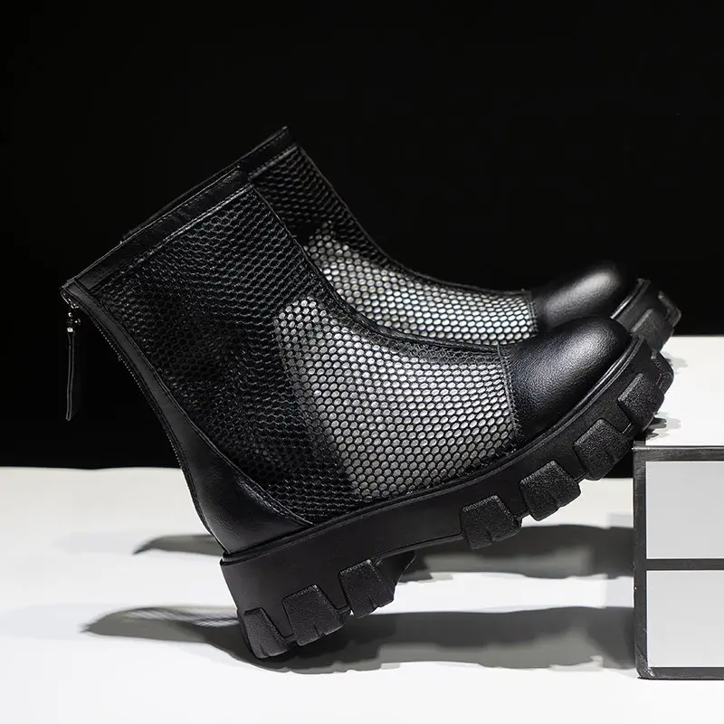 Aphixta Plus Big Size 42 43 Summer Breathable Platform Boots Lace-up 6cm Thick Sole Women Back Zipper Height Increasing Boots