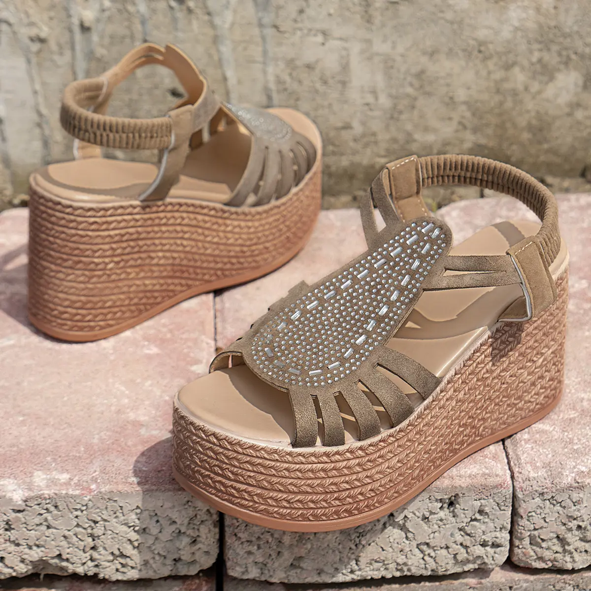 Aphixta Platform Sandals Super High Wedge Heel Woman Sandals Crystal Upper Women Summer Shoes Chunky Heel Sandals Big Size 43