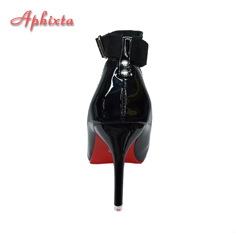 Aphixta 2cm Flock Belt Buckle Black High 12cm/10cm/7cm Stiletto Heels Pumps Women Shoes Pointed Toe Party Super Big Size 49 50