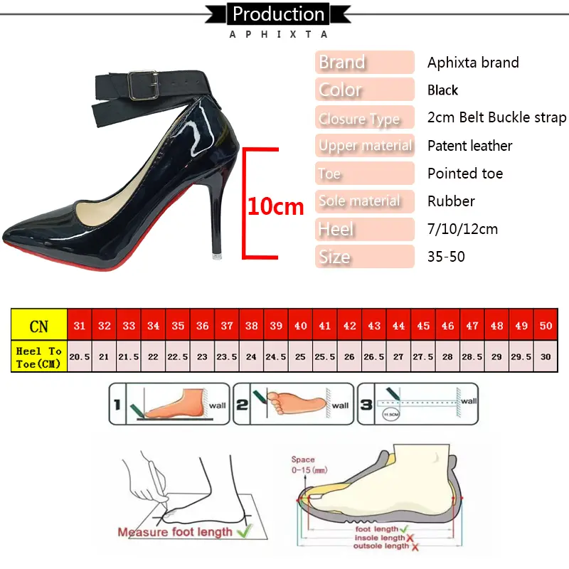 Aphixta 2cm Flock Belt Buckle Black High 12cm/10cm/7cm Stiletto Heels Pumps Women Shoes Pointed Toe Party Super Big Size 49 50