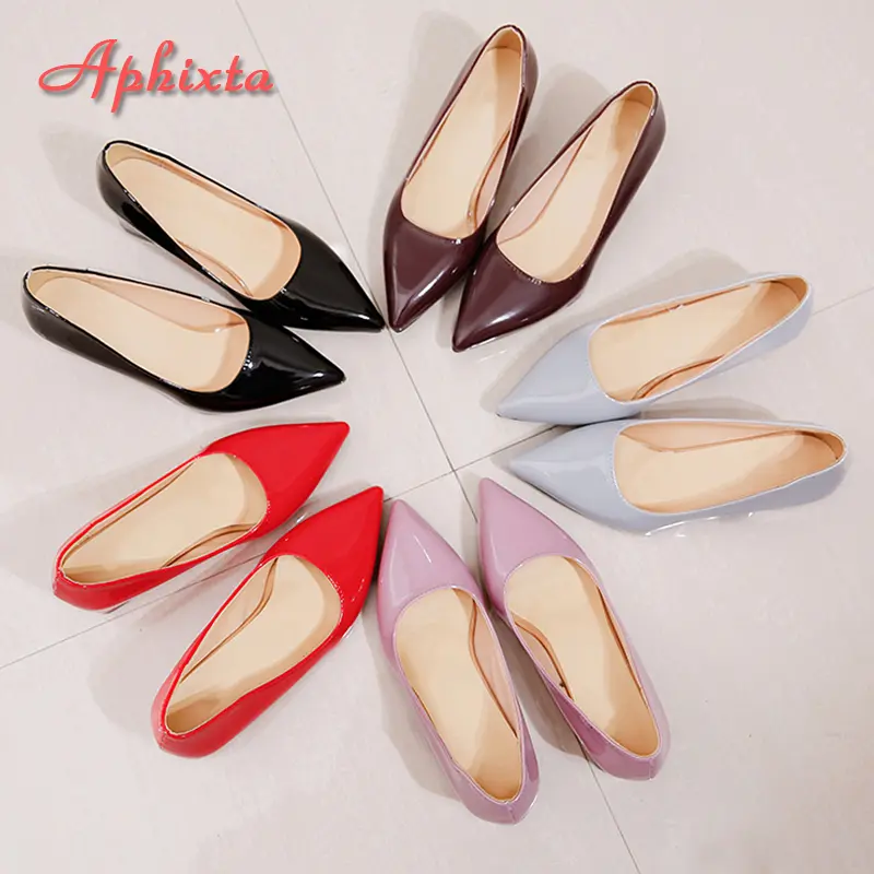 Aphixta 5cm Square Heels Patent Leather Red Pumps Shoes Woman Classics Pointed Toe Dress Official Pumps Party Plus Size 49 50