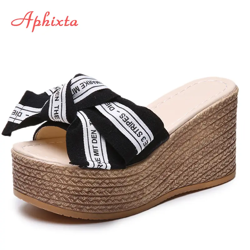 Aphixta Platform Wedge Slippers Women Outside Shoes Clog Riband Butterfly-knot Sandals Girls Flip Flop Slides Pantoufle Femme