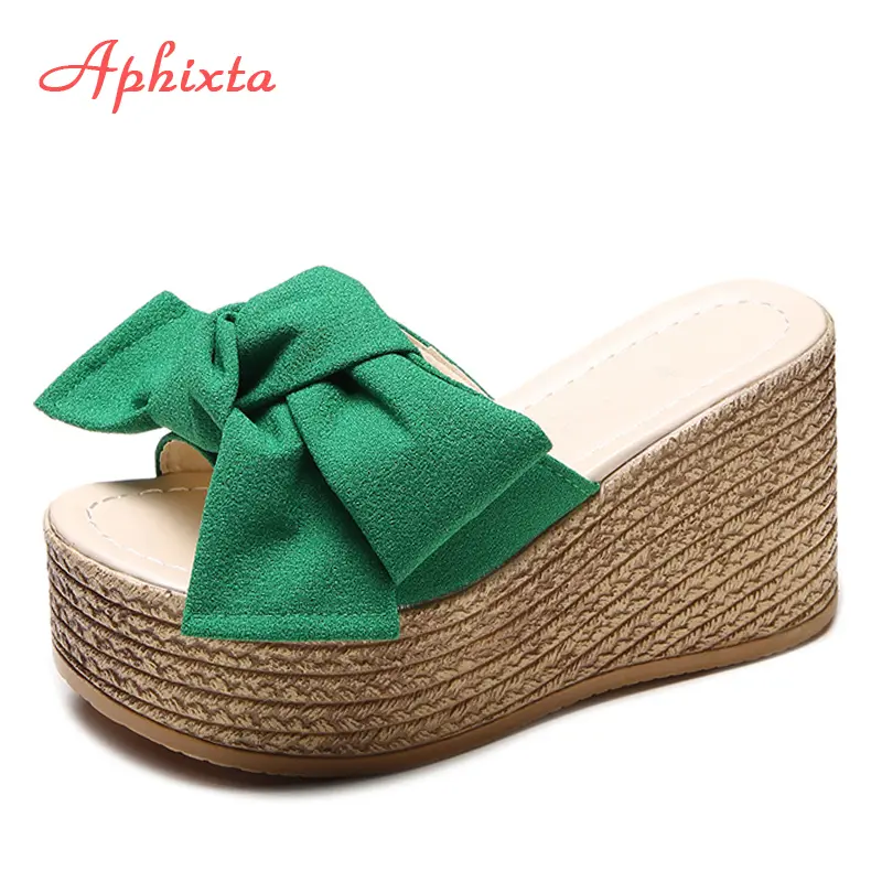 Aphixta Platform Wedge Slippers Women Outside Shoes Clog Riband Butterfly-knot Sandals Girls Flip Flop Slides Pantoufle Femme