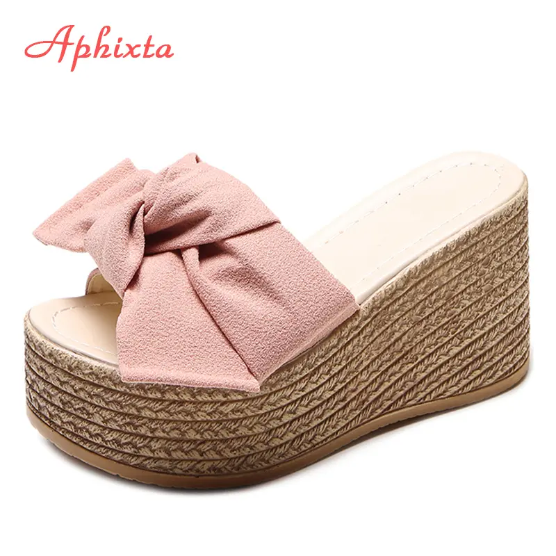 Aphixta Platform Wedge Slippers Women Outside Shoes Clog Riband Butterfly-knot Sandals Girls Flip Flop Slides Pantoufle Femme