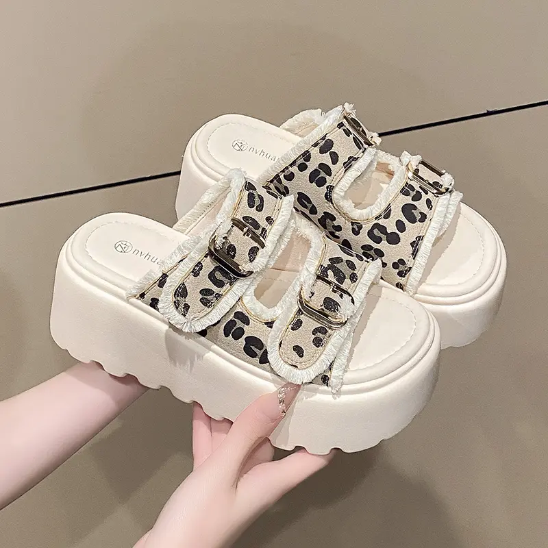 Aphixta 7.5cm High Heels Platform Sandals Slippers Women Slides Woman Shoes Wedge Slippers Buckle Beach Slides Shoes