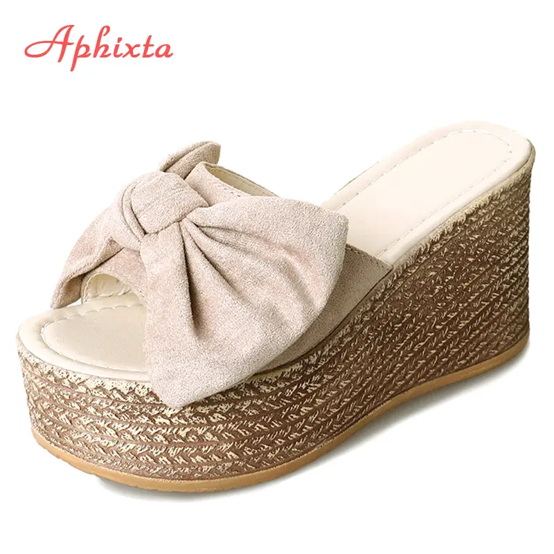 Aphixta Summer Women Wedge Slippers Platform Appliques Butterfly-knot Beach Antiskid Female Sandals Clog Shoes Slides Women