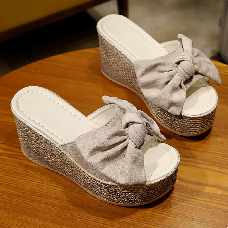 Aphixta Summer Women Wedge Slippers Platform Appliques Butterfly-knot Beach Antiskid Female Sandals Clog Shoes Slides Women