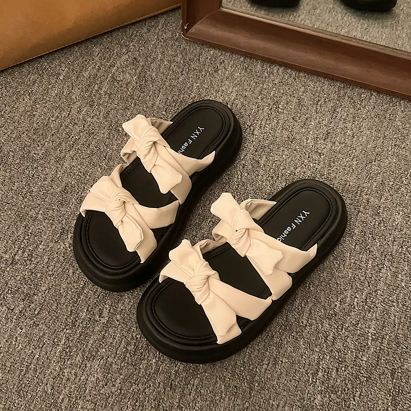 Aphixta Sweet Butterfly Knot Sandals Chunky Heel Platform Slippers Woman Slides Women Shoes Rose Red Slippers Slides Shoes