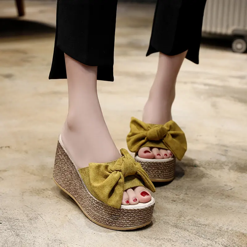 Aphixta Summer Women Wedge Slippers Platform Appliques Butterfly-knot Beach Antiskid Female Sandals Clog Shoes Slides Women