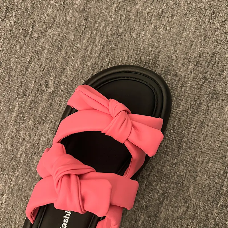 Aphixta Sweet Butterfly Knot Sandals Chunky Heel Platform Slippers Woman Slides Women Shoes Rose Red Slippers Slides Shoes