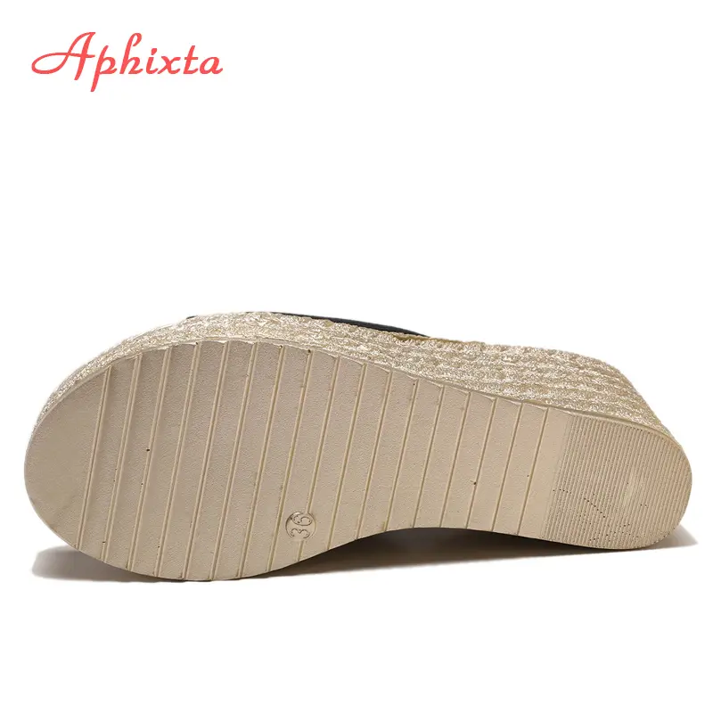 Aphixta Summer Woman Shoes Platform Wedge Slippers Beach High Heels Women Slipper Ladies Shoes Cork Gold Heel Flip Flop Sandals