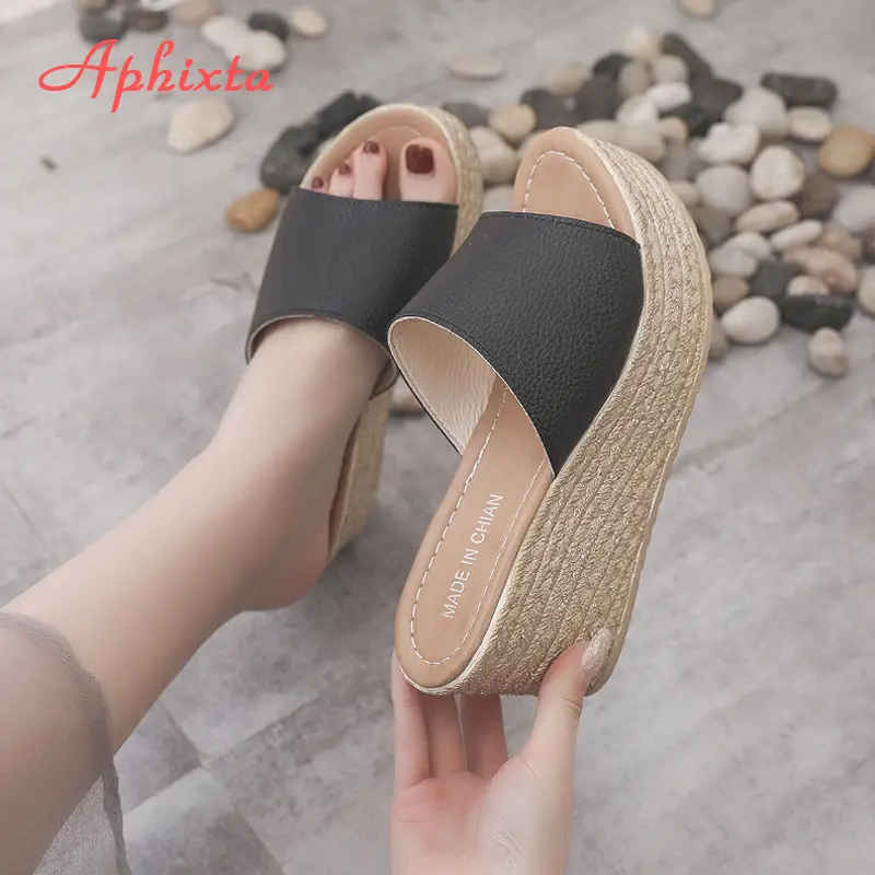 Aphixta Summer Woman Shoes Platform Wedge Slippers Beach High Heels Women Slipper Ladies Shoes Cork Gold Heel Flip Flop Sandals