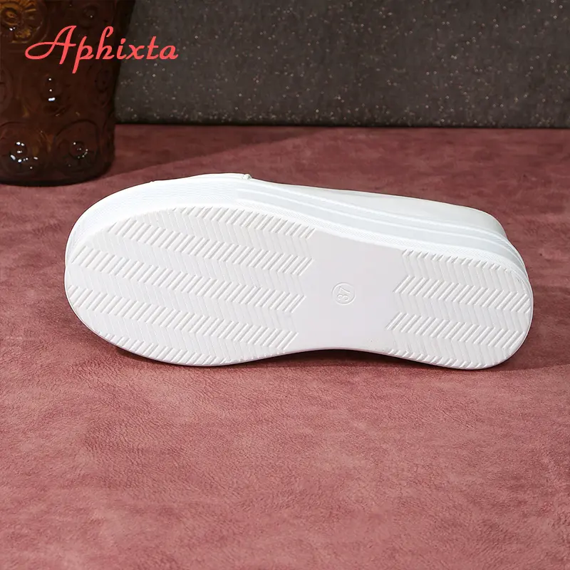 Aphixta White Wedge Heels Slippers Bling Crystal Design New Woman Shoes Mulers Platform Sandals Peep Toe Slides Plus Size 42