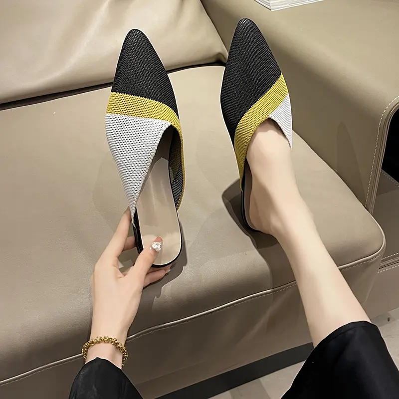 Aphixta Stretch Fabric Women Slippers Mixed Colors Breathable Mules Woman Stretch Home Slippers Fly Weave Shoes Femmes Size 42