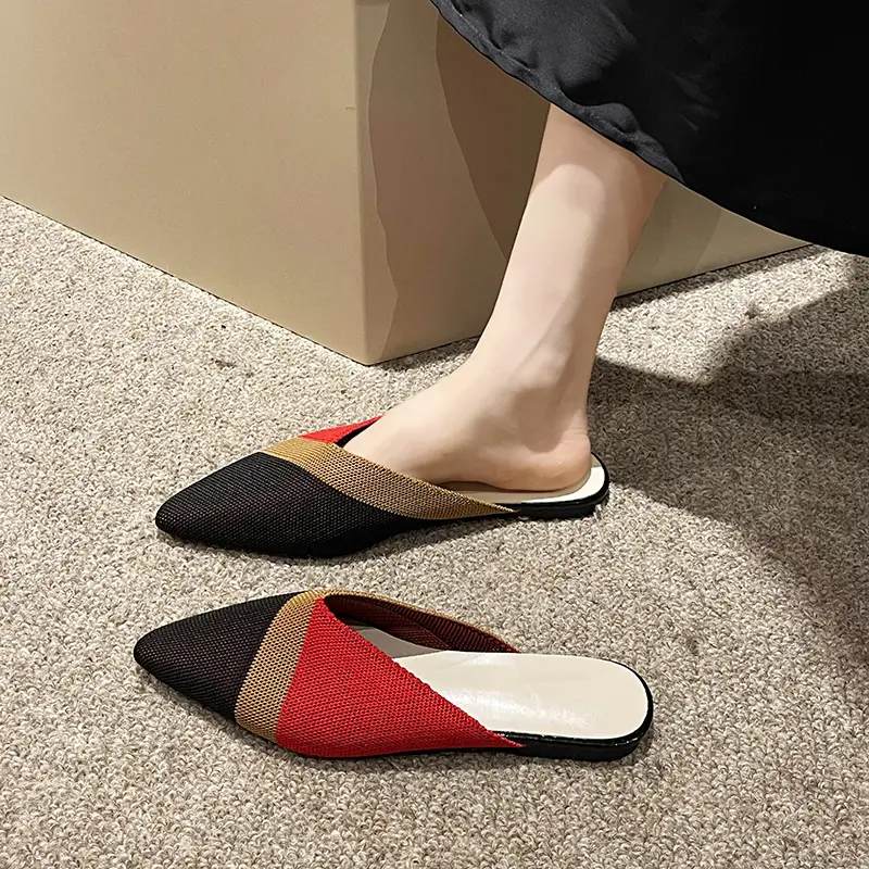 Aphixta Stretch Fabric Women Slippers Mixed Colors Breathable Mules Woman Stretch Home Slippers Fly Weave Shoes Femmes Size 42