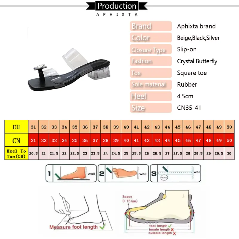 Aphixta Colorful Butterfly 4.5cm High Heels Elegant Women Slides Transportant Heels Silver Heeled Sandals Summer Shoes Size 41