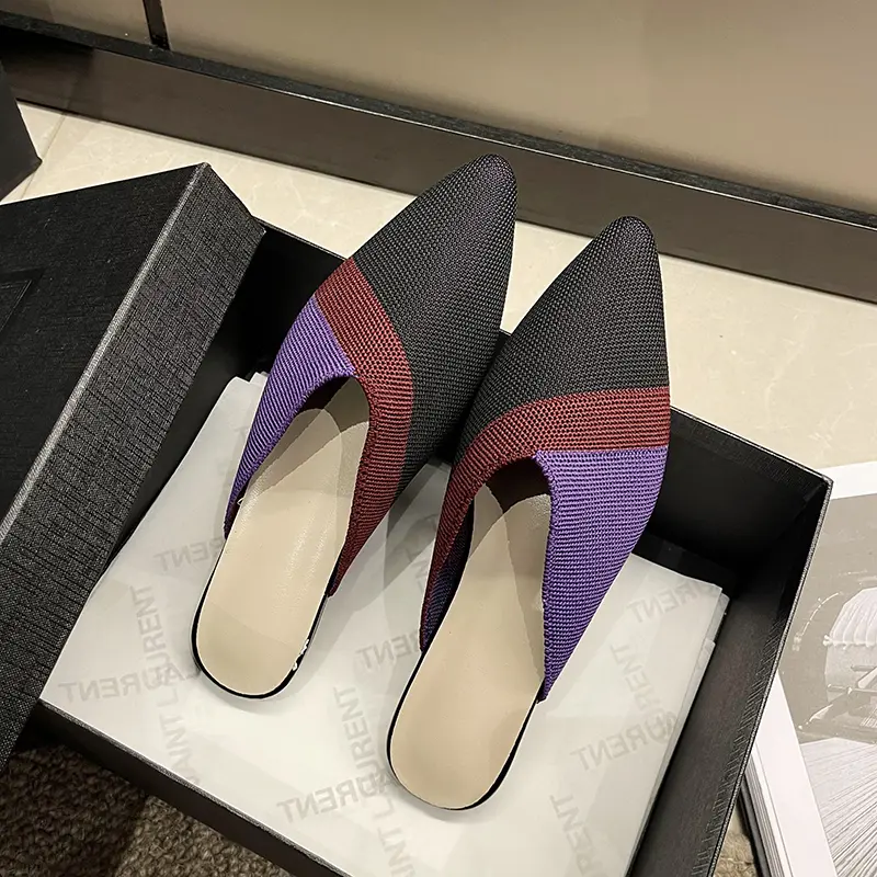 Aphixta Stretch Fabric Women Slippers Mixed Colors Breathable Mules Woman Stretch Home Slippers Fly Weave Shoes Femmes Size 42
