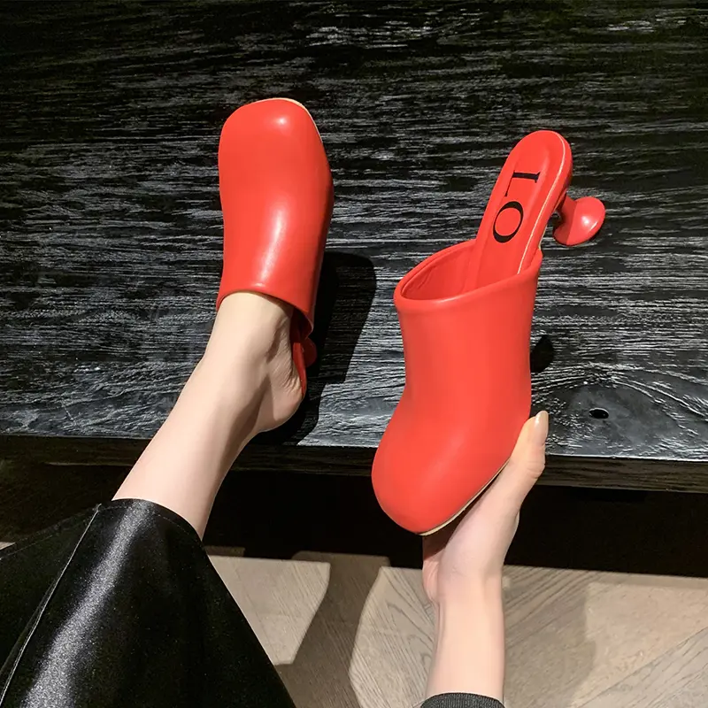 Aphixta 7cm High Heels Elegant Women Slides Round Toe Shallow Summer Dress Slides Sexy Strange Style Heels Shoes Size 42 Sandals