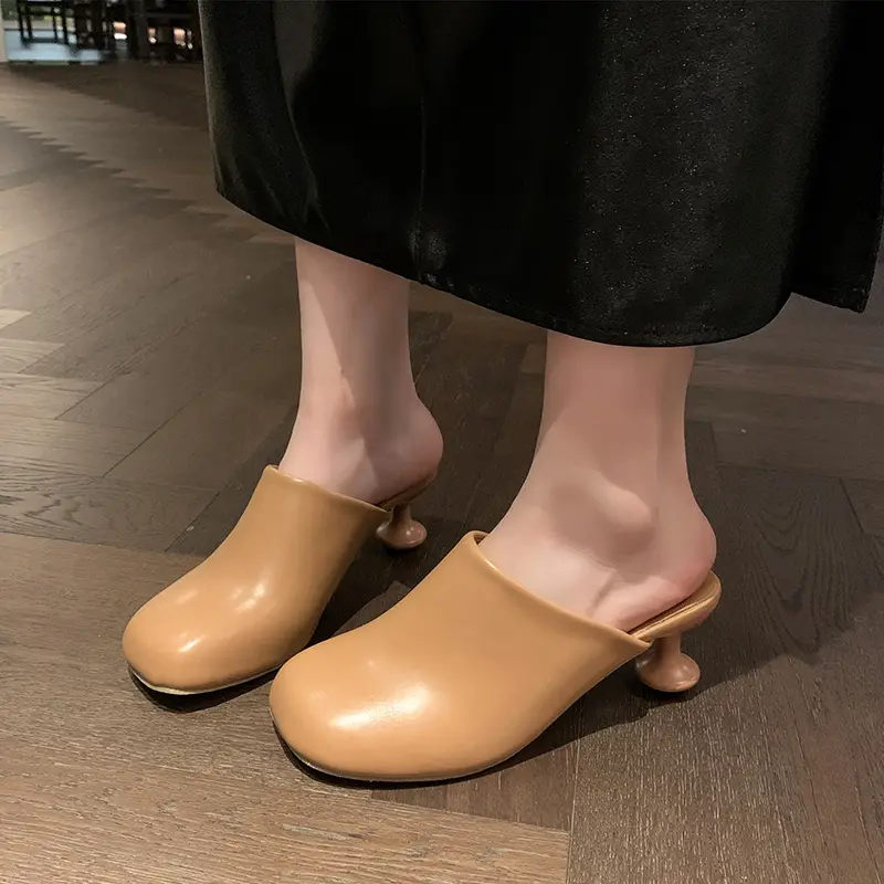 Aphixta 7cm High Heels Elegant Women Slides Round Toe Shallow Summer Dress Slides Sexy Strange Style Heels Shoes Size 42 Sandals