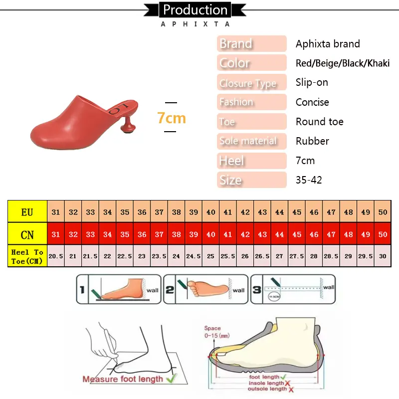 Aphixta 7cm High Heels Elegant Women Slides Round Toe Shallow Summer Dress Slides Sexy Strange Style Heels Shoes Size 42 Sandals