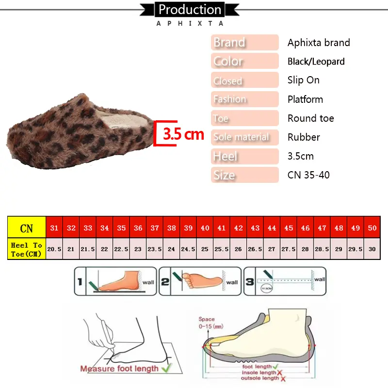 Aphixta Leopard Round Toe Warm Winter Slippers New Fashion Fluffy Platform Slippers for Women 2024 Winter Plush Warm Cotton Shoe