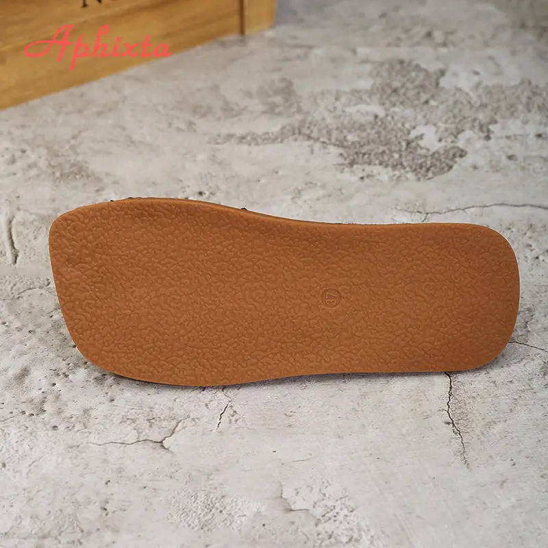 Aphixta Concise Summer Flat With Slides Metal Buckle Woman Slippers Square Toe Flip Flops TPR Sole Beach Shoes Flat Sandals
