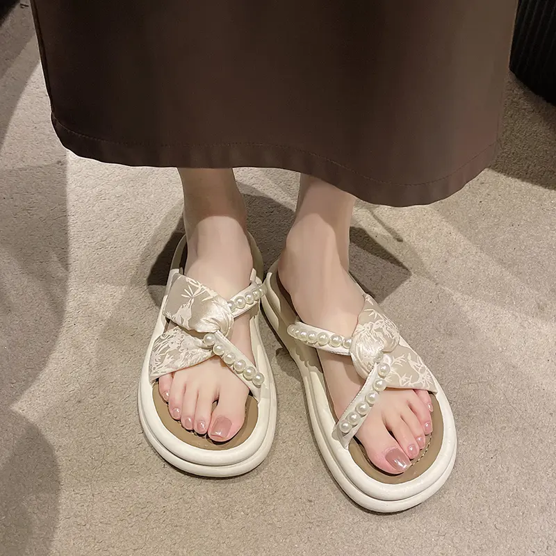 Aphixta Luxury Pearl Green Slippers Flat With Women Summer Shoes Outdoor Slides Flip Flop Muller Slippers Casual Beach Sandals