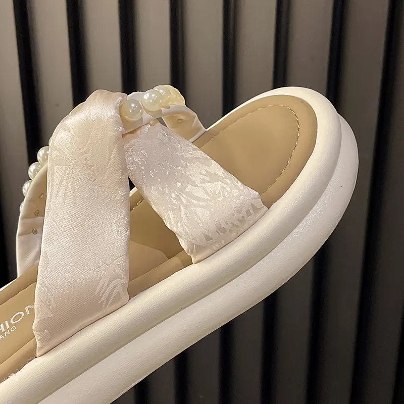 Aphixta Luxury Pearl Green Slippers Flat With Women Summer Shoes Outdoor Slides Flip Flop Muller Slippers Casual Beach Sandals