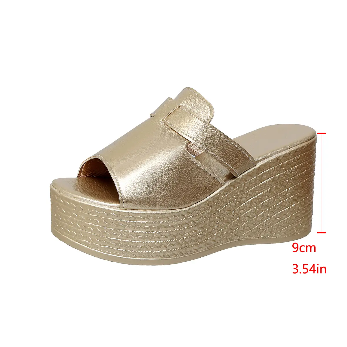 Aphixta Gold Sole 9cm High Heels Slides Peep ToeWedge Heels Slippers Women Platform Sandals Outside Gold Shoes Size 43