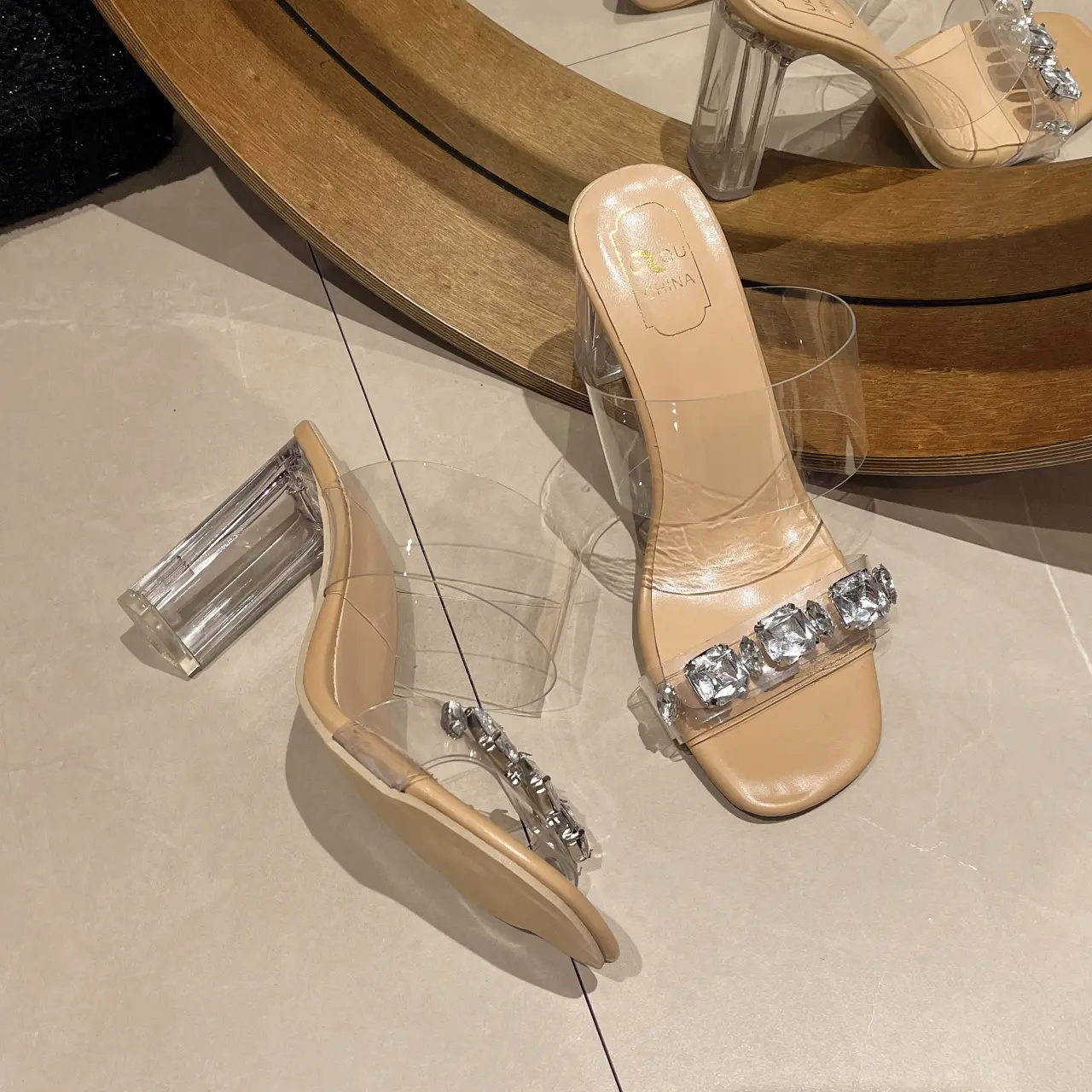 Aphixta Sexy Transportant Heels Shoes 5cm/7cm Square Heels Slippers Women Diamond Dec Slides Outside Summer Sandals Size 41 Shoe