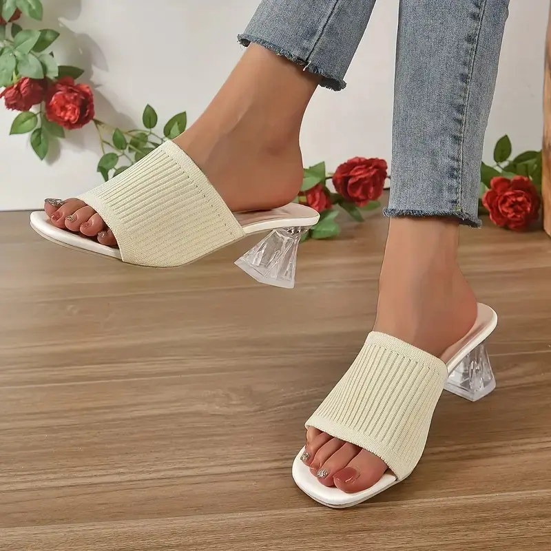 Aphixta 6cm Strange Style Transportant Heels Flying Upper Women Flip Flops Slipper Summer Peep Toe Slides Fashion Beige Shoes