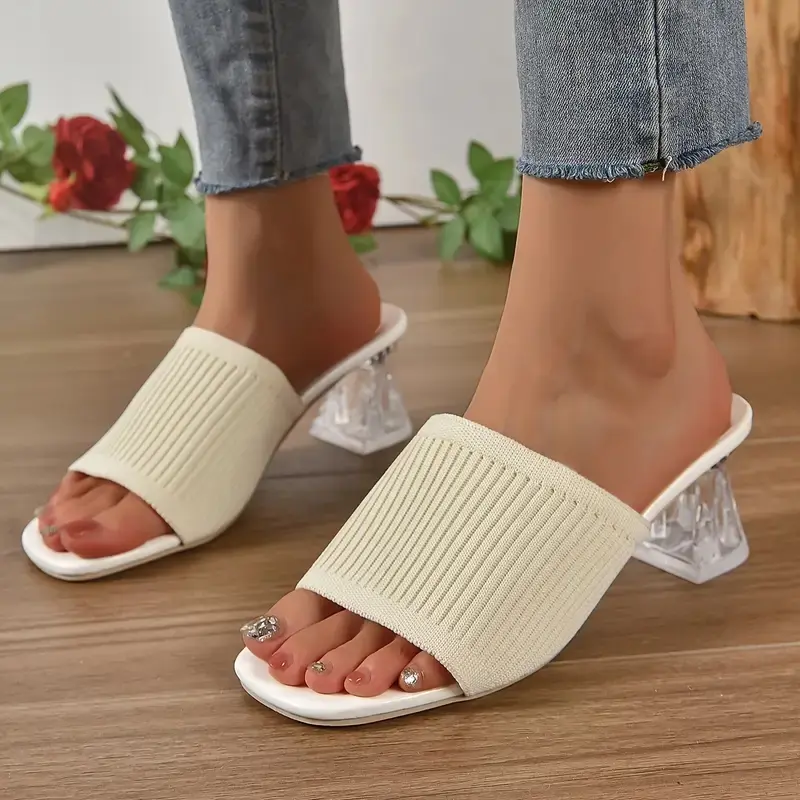 Aphixta 6cm Strange Style Transportant Heels Flying Upper Women Flip Flops Slipper Summer Peep Toe Slides Fashion Beige Shoes