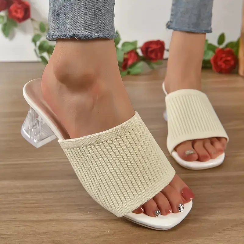 Aphixta 6cm Strange Style Transportant Heels Flying Upper Women Flip Flops Slipper Summer Peep Toe Slides Fashion Beige Shoes