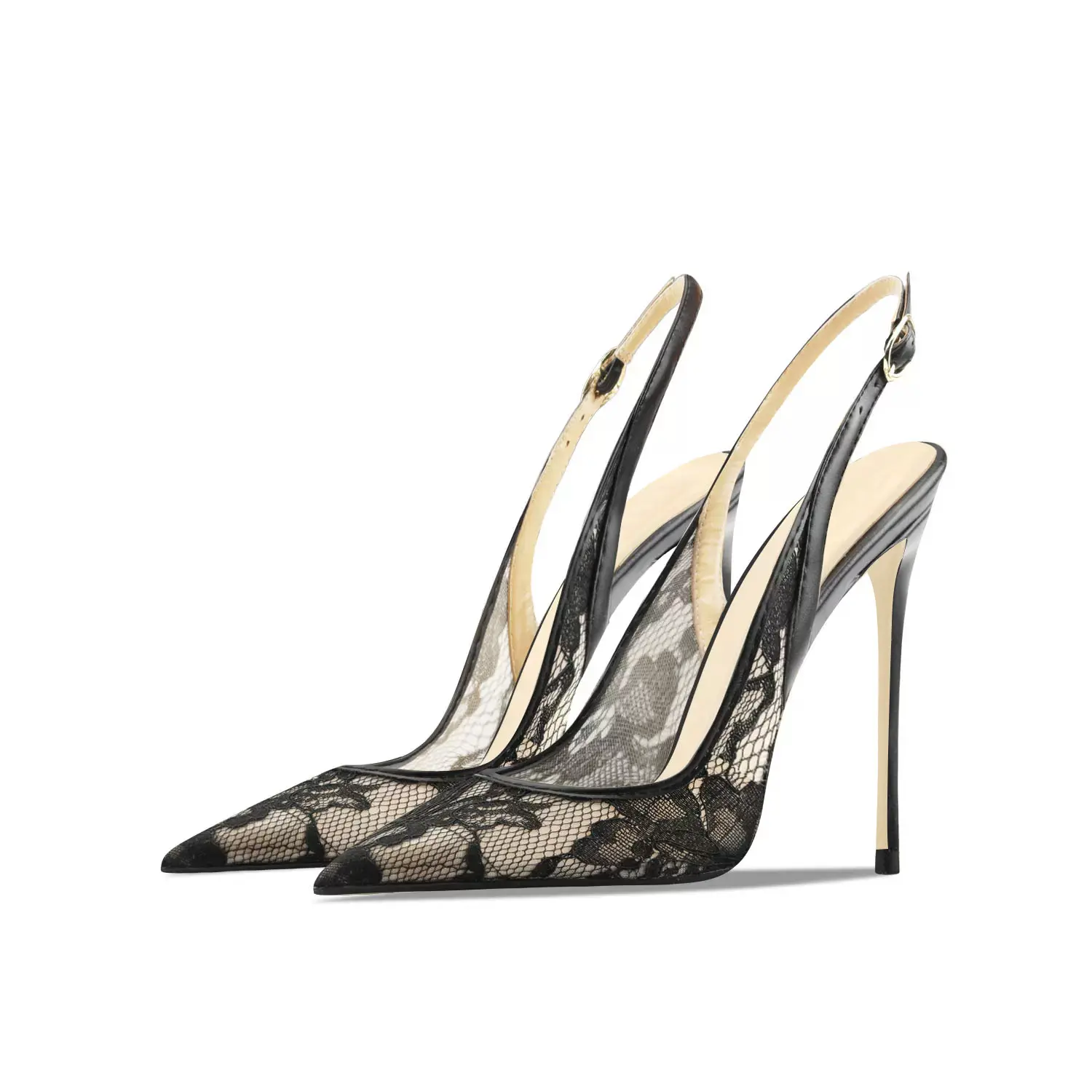 Spring and summer new pointed toe shallow lace mesh wedding shoes thin high heel banquet dress large size women's sandals
