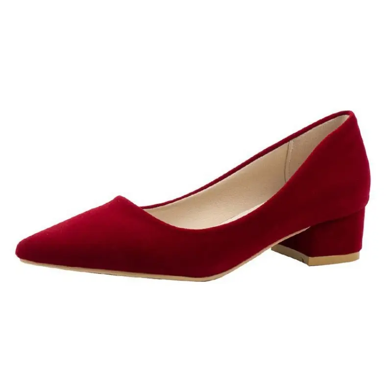 French Red Wedding Shoes for Women 2025 Spring/Summer/Autumn New Thick Heels Pointed Not Tiring Feet Bride Shoes