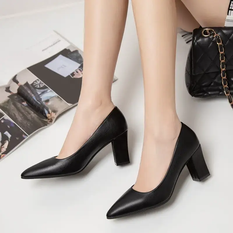High Heels Women New Korean Style Pointed Shallow Mouth Thick Heel Fashion Shoes Sapatos De Mujer