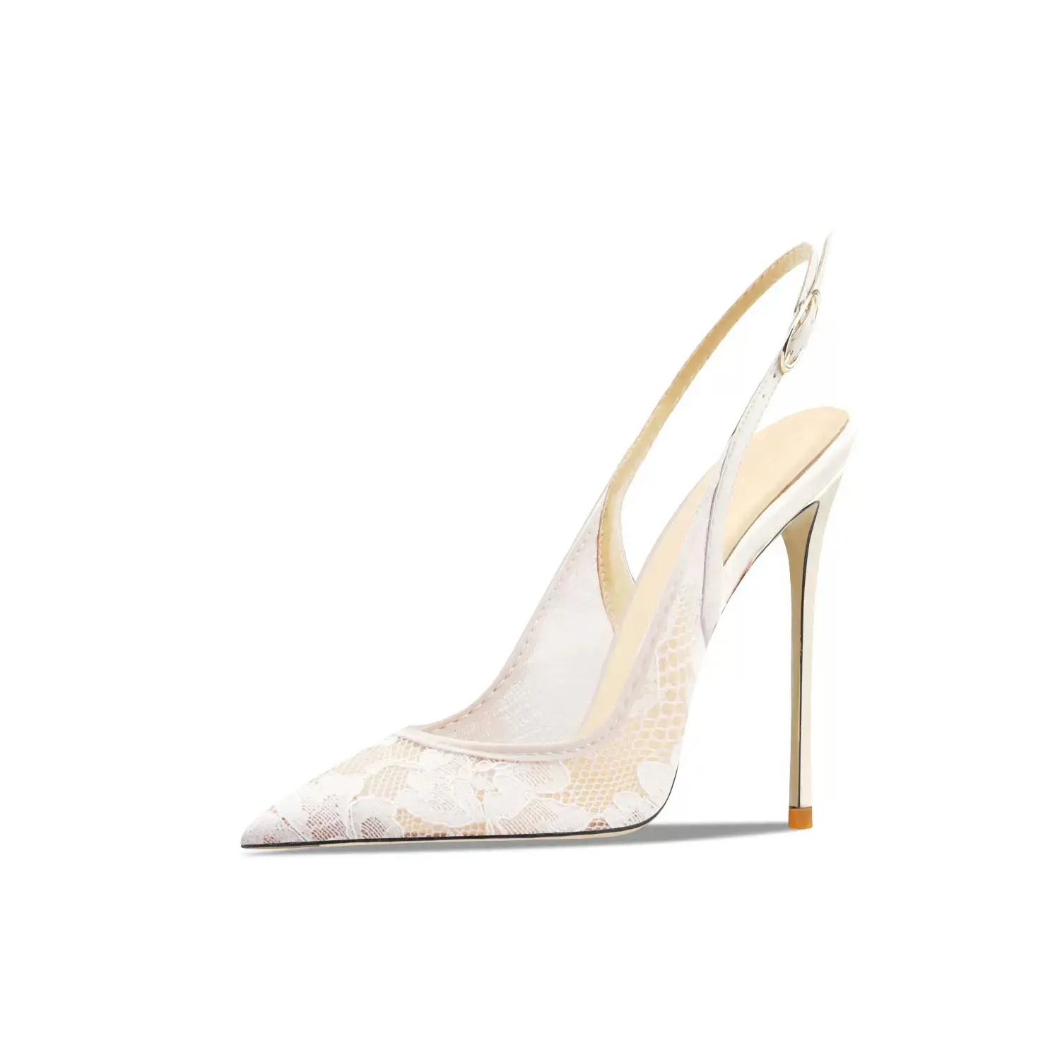 Spring and summer new pointed toe shallow lace mesh wedding shoes thin high heel banquet dress large size women's sandals