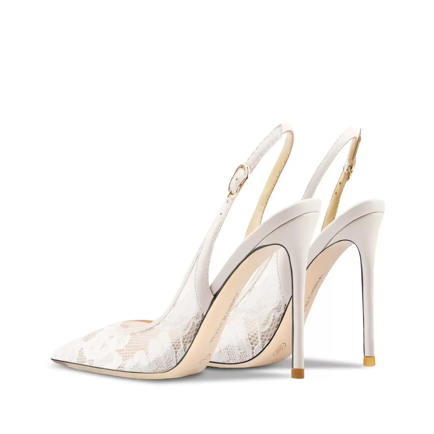 Spring and summer new pointed toe shallow lace mesh wedding shoes thin high heel banquet dress large size women's sandals