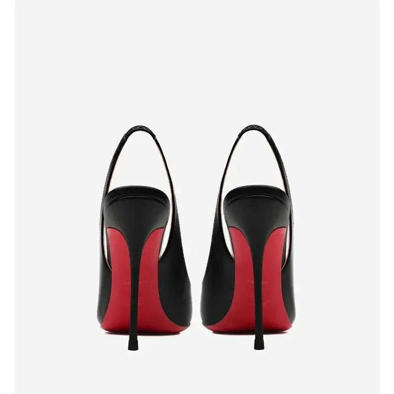 2025 pointed red sole leather black sexy single shoe versatile thin heel back hollow toe high heels professional women's shoes