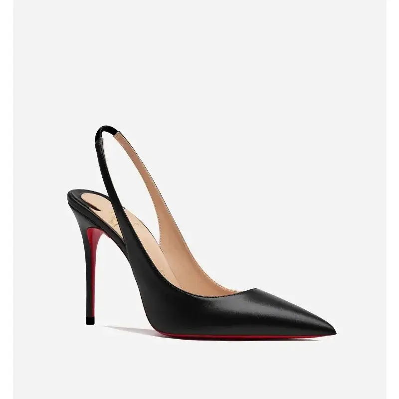 2025 pointed red sole leather black sexy single shoe versatile thin heel back hollow toe high heels professional women's shoes