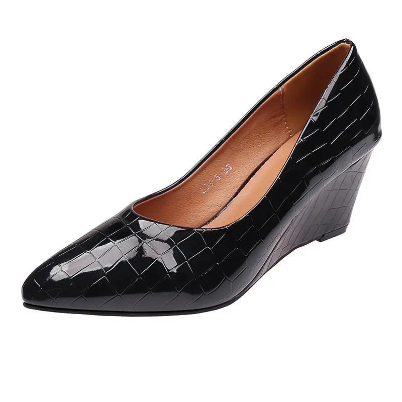 2025 Spring Summer Wedges Heels Women Party Shoes Fashion Office Pointed Toe Plus Size 42 Gold Silver Black Ladies Pumps