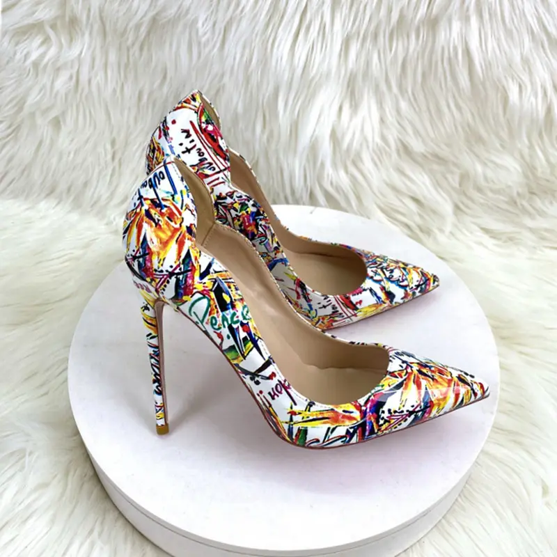 2024 New Colorful Graffiti women High Heel Shoes 12CM Pointed Thin Heel Shallow Mouth pumps Fashion Women's Shoes