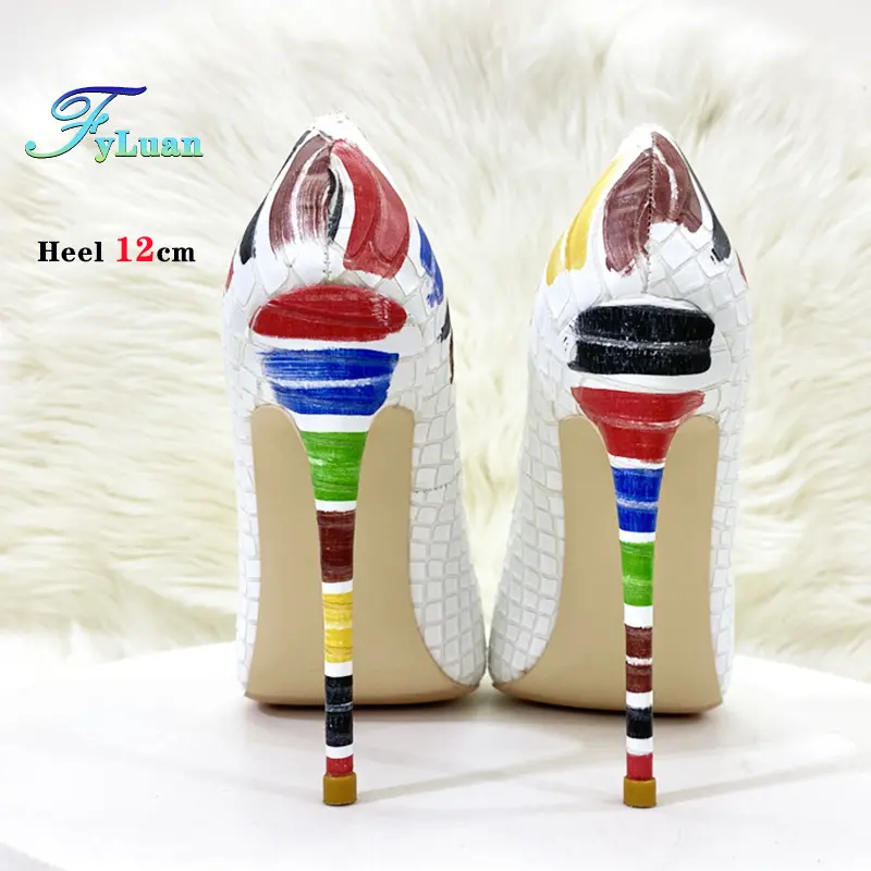 Graffiti Crocodile Embossed Women Pumps Pointy Toe High Heel Shoes White Sexy Slip On Heels for Party Wedding Nightclub Stiletto