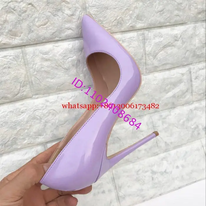 Real Photo High Quality Lavender Patent Leather Pointed Toe Woman High Heel Stilettos 8Cm 10Cm 12Cm Heel Woman Lavender Shoes 44