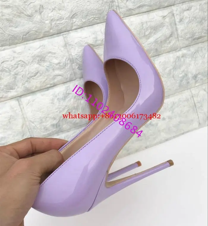 Real Photo High Quality Lavender Patent Leather Pointed Toe Woman High Heel Stilettos 8Cm 10Cm 12Cm Heel Woman Lavender Shoes 44