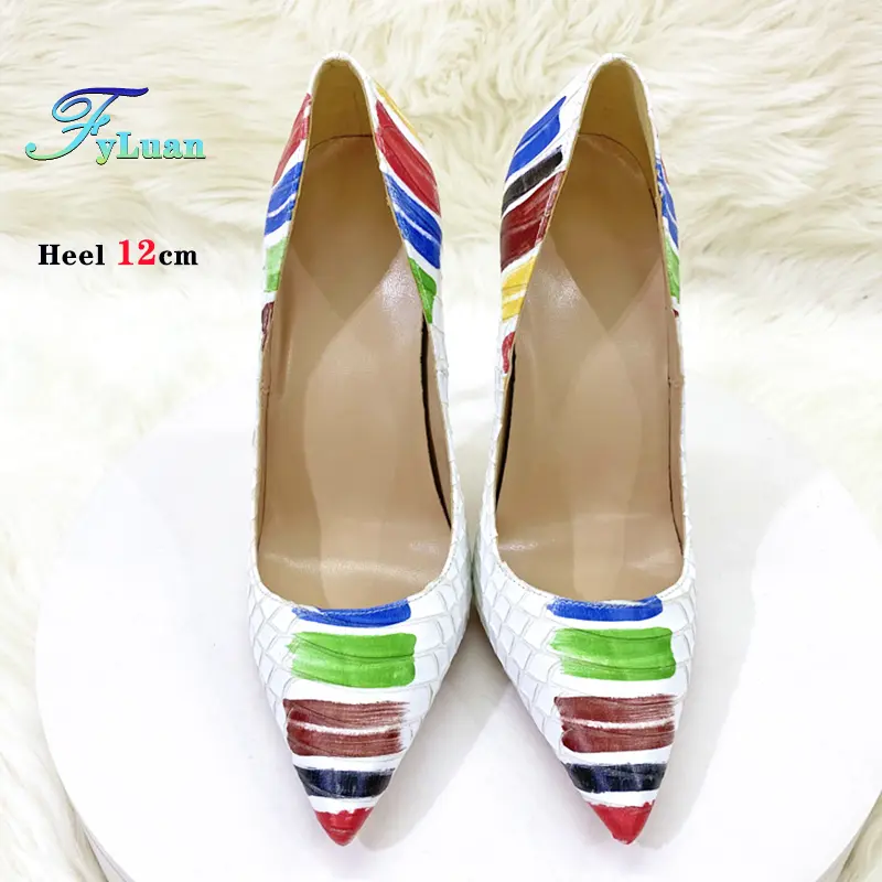 Graffiti Crocodile Embossed Women Pumps Pointy Toe High Heel Shoes White Sexy Slip On Heels for Party Wedding Nightclub Stiletto