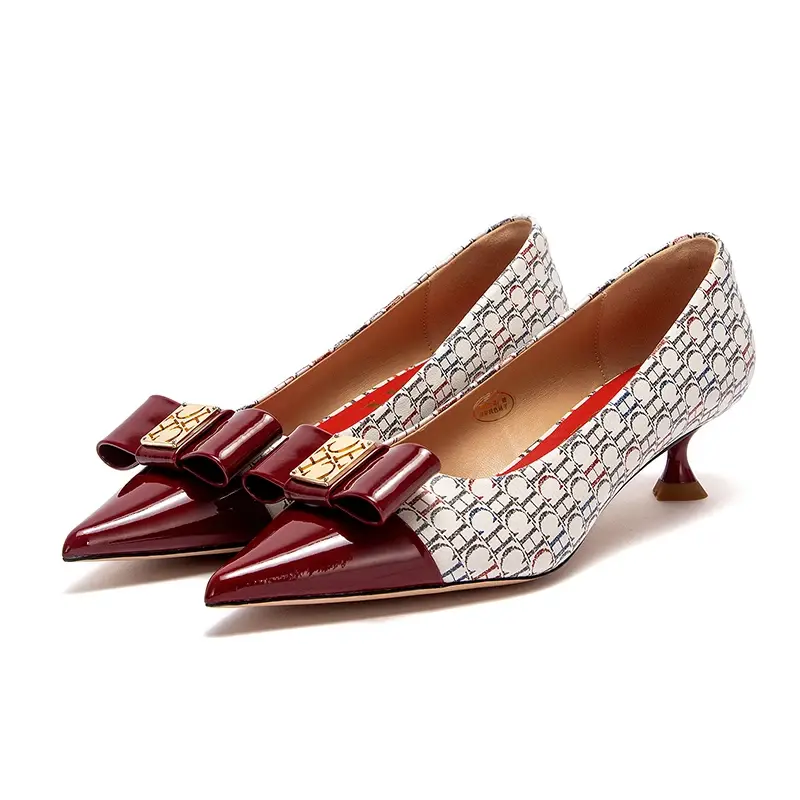 Women's Shoes Black Elegant Female Commuting Low Heeled Shoes British Style Patchwork Design Lady Pointed Shoes High-Heeled