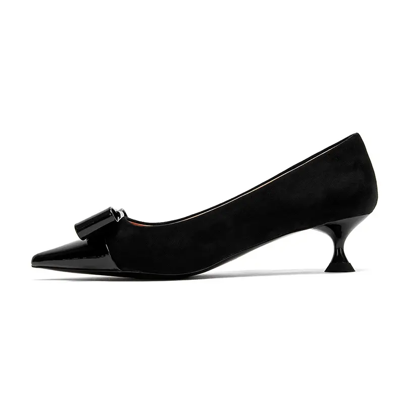 Women's Shoes Black Elegant Female Commuting Low Heeled Shoes British Style Patchwork Design Lady Pointed Shoes High-Heeled